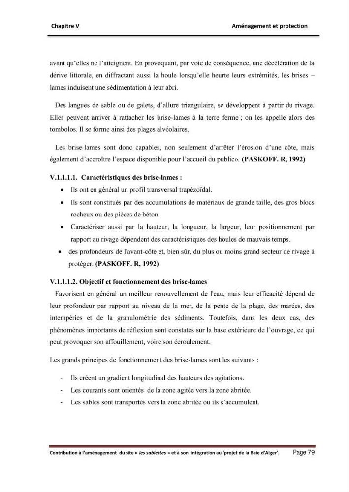 Contribution à l\'aménagement du site \"les sablettes\" et à son intégration dans le projet de la baie d\'Alger