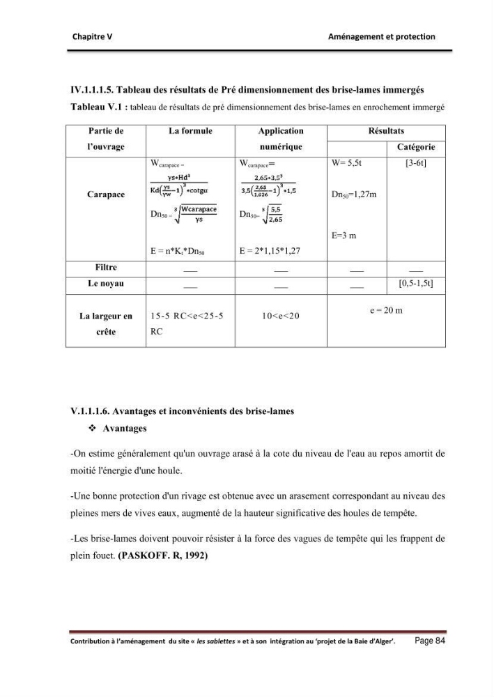 Contribution à l\'aménagement du site \"les sablettes\" et à son intégration dans le projet de la baie d\'Alger