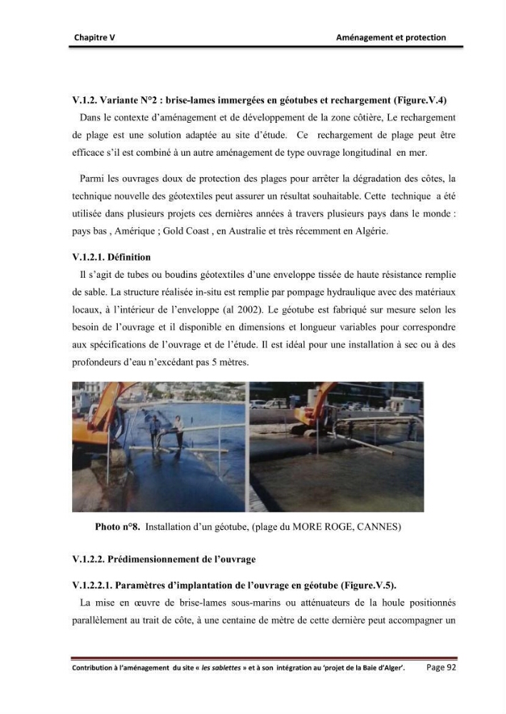 Contribution à l\'aménagement du site \"les sablettes\" et à son intégration dans le projet de la baie d\'Alger