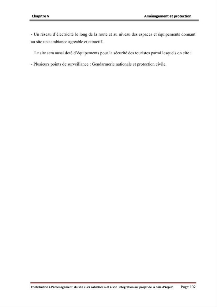 Contribution à l\'aménagement du site \"les sablettes\" et à son intégration dans le projet de la baie d\'Alger