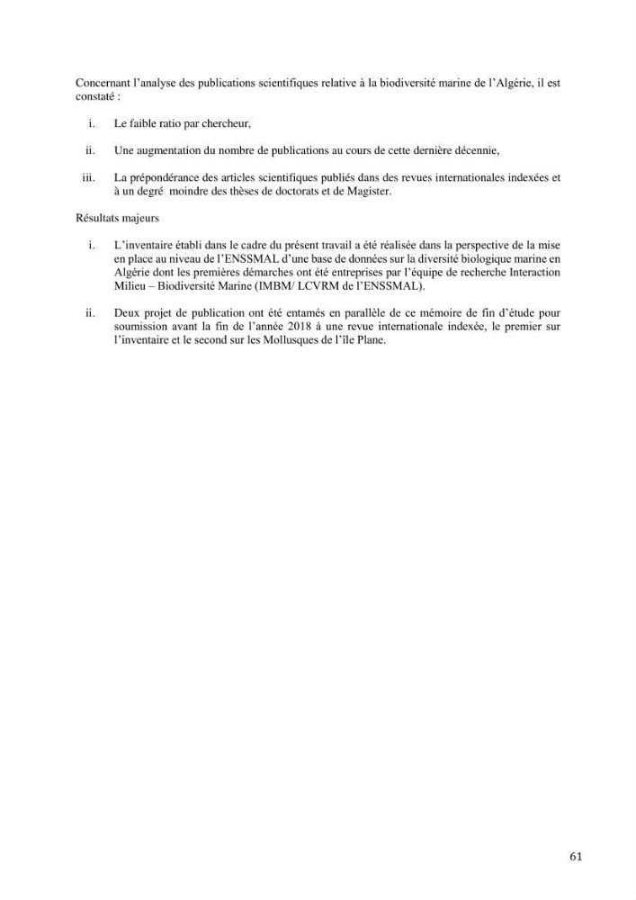 Inventaire et organisation des données et métadonnées de la diversité biologique faunistique marine en Algérie.