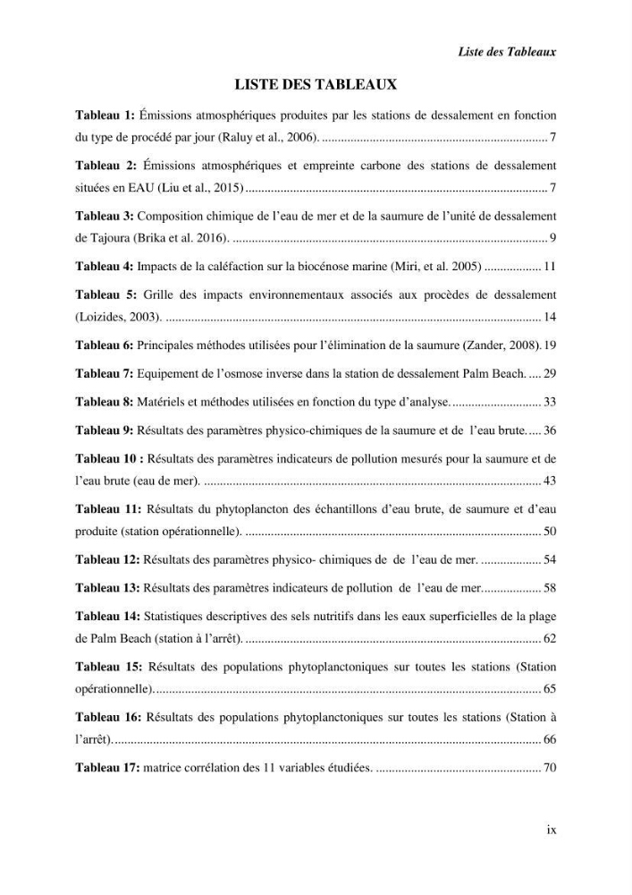 Caractérisation des rejets de saumure des stations de dessalement et leur impact sur le milieu récepteur: