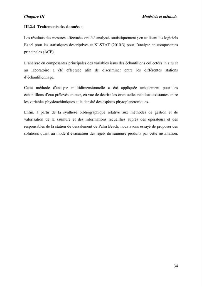 Caractérisation des rejets de saumure des stations de dessalement et leur impact sur le milieu récepteur: