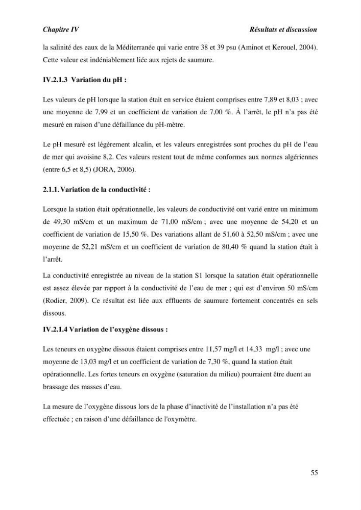 Caractérisation des rejets de saumure des stations de dessalement et leur impact sur le milieu récepteur: