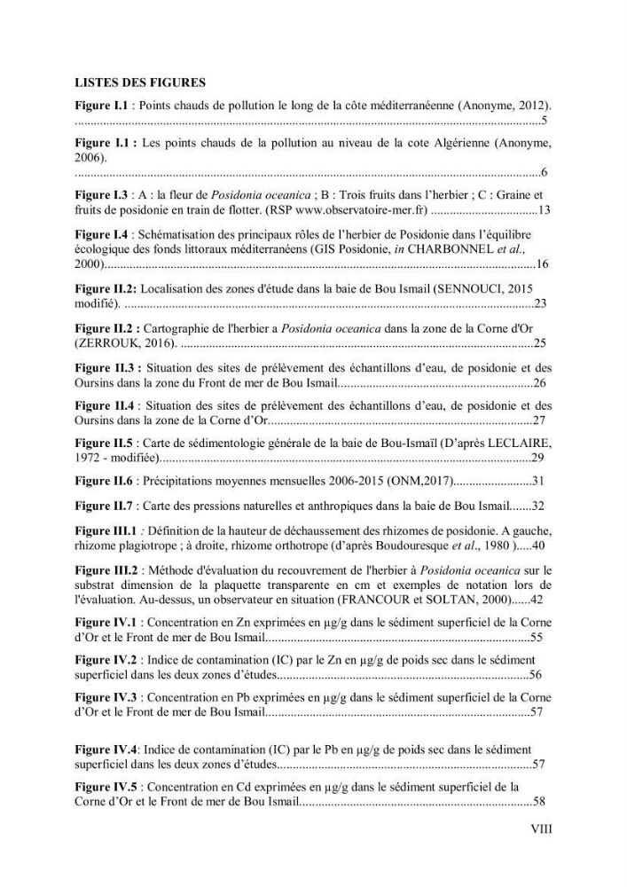 Contribution à l’étude de la pollution chimique et les paramètres vitaux de l’écosystème à Posidonia oceanica dans le front de mer de Bou- Ismail et de la Corne d’or de Tipaza.