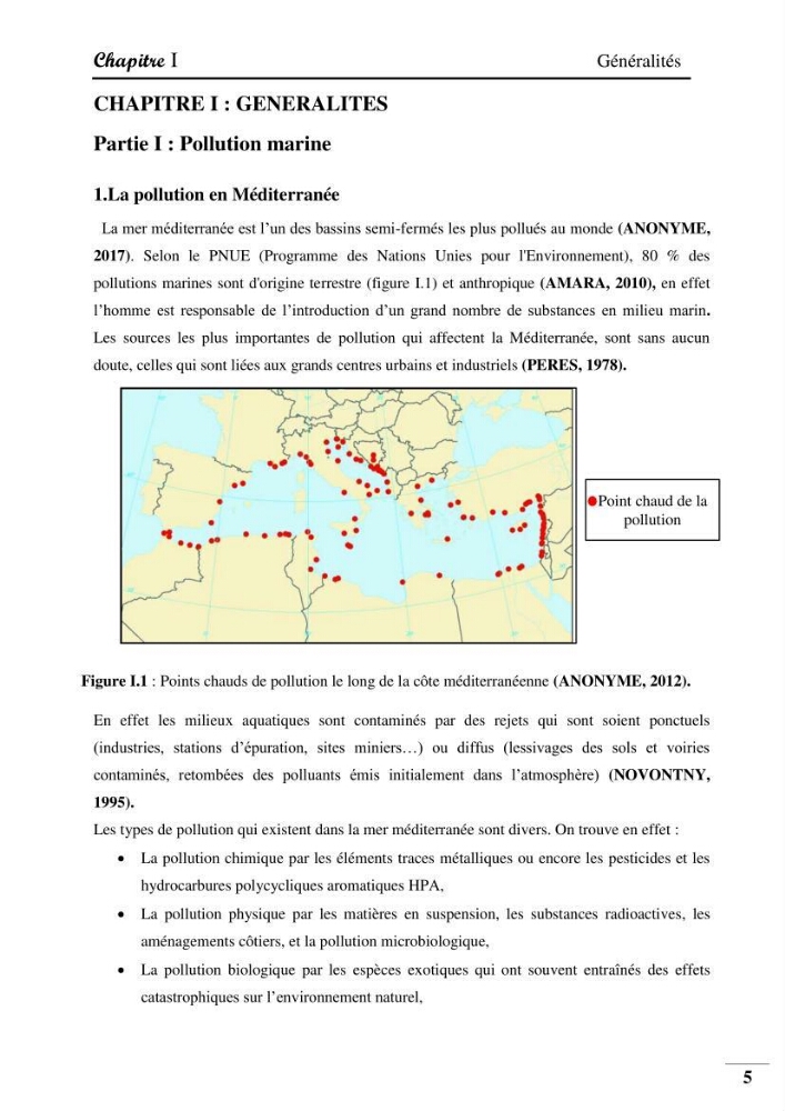 Contribution à l’étude de la pollution chimique et les paramètres vitaux de l’écosystème à Posidonia oceanica dans le front de mer de Bou- Ismail et de la Corne d’or de Tipaza.