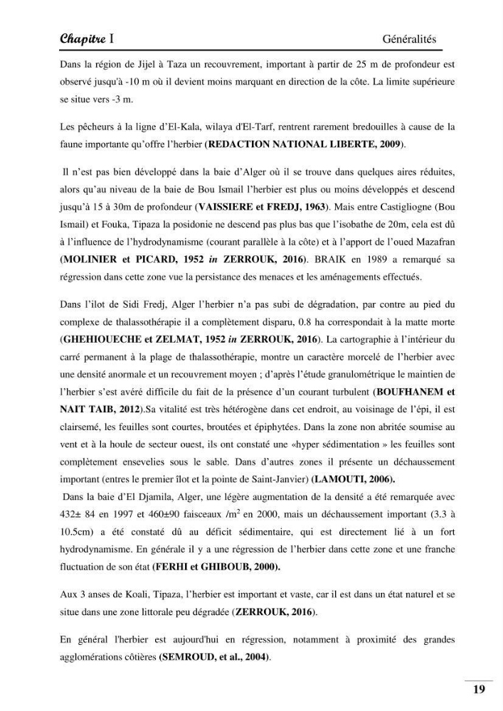 Contribution à l’étude de la pollution chimique et les paramètres vitaux de l’écosystème à Posidonia oceanica dans le front de mer de Bou- Ismail et de la Corne d’or de Tipaza.