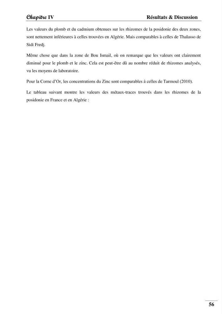 Contribution à l’étude de la pollution chimique et les paramètres vitaux de l’écosystème à Posidonia oceanica dans le front de mer de Bou- Ismail et de la Corne d’or de Tipaza.