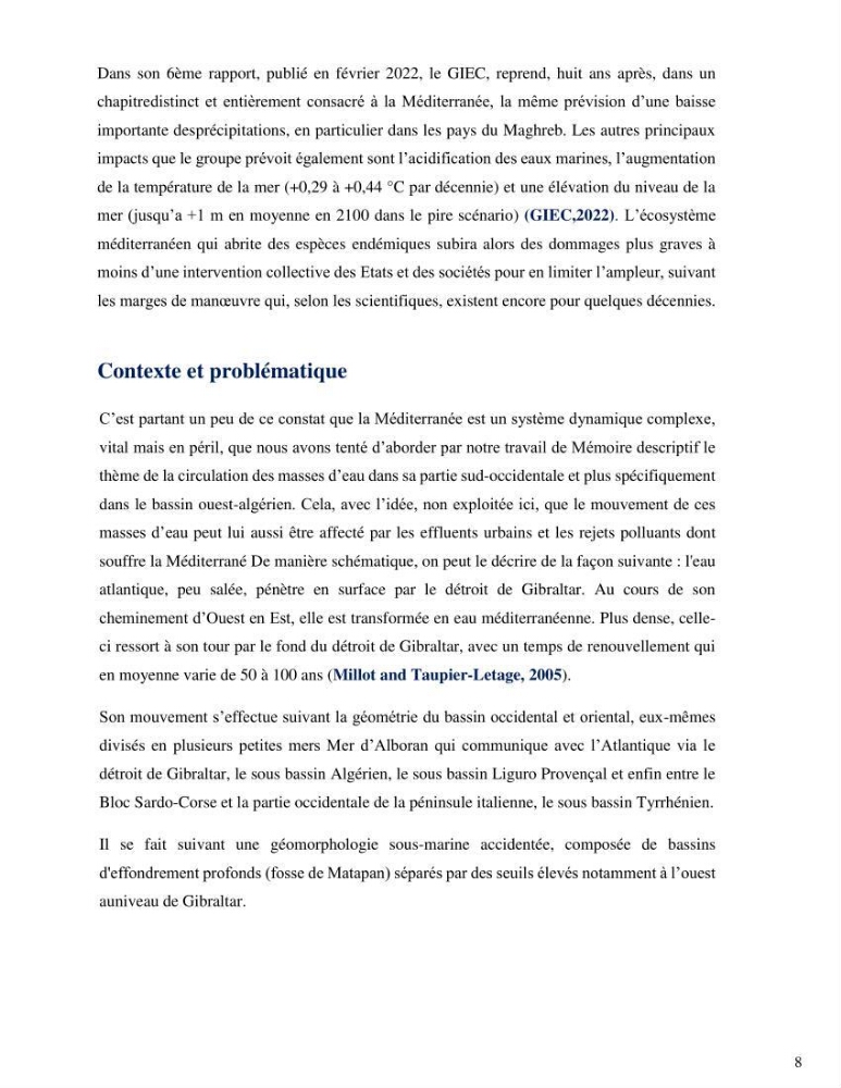 Etude de la circulation marine dans le bassin ouest Algérien
