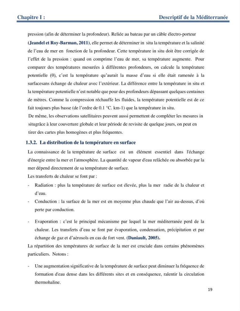 Etude de la circulation marine dans le bassin ouest Algérien