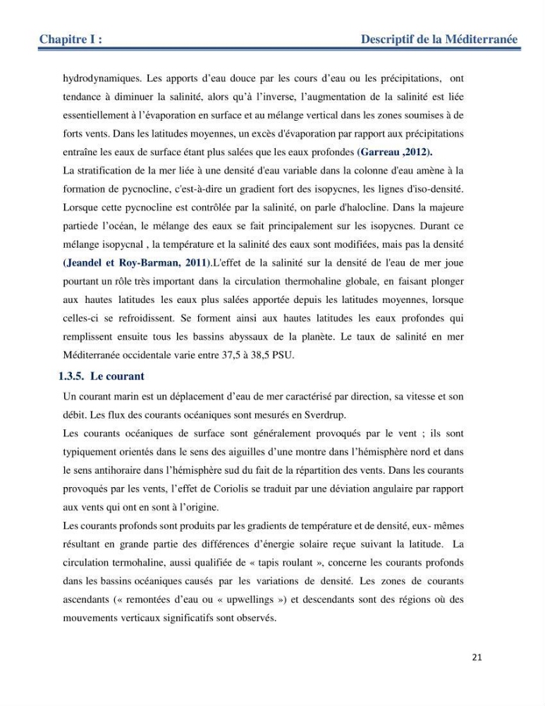 Etude de la circulation marine dans le bassin ouest Algérien