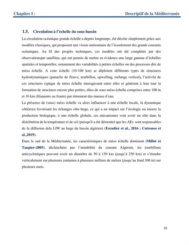 Etude de la circulation marine dans le bassin ouest Algérien