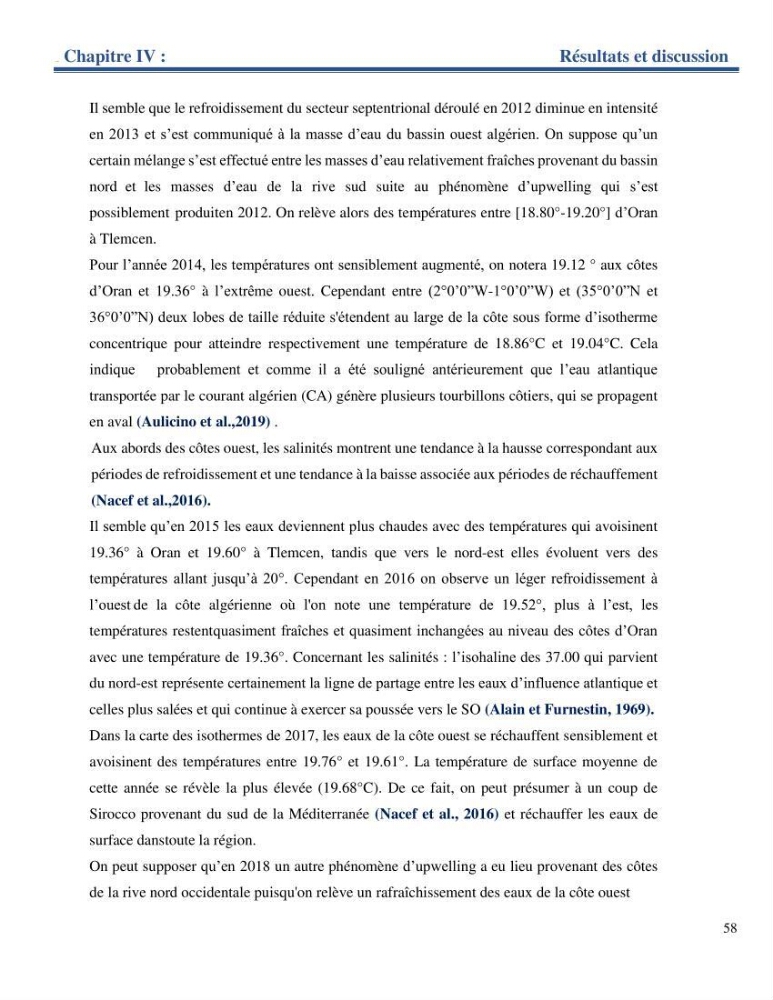 Etude de la circulation marine dans le bassin ouest Algérien
