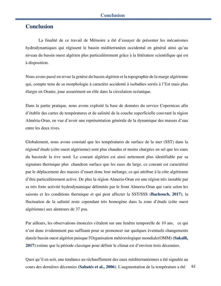 Etude de la circulation marine dans le bassin ouest Algérien