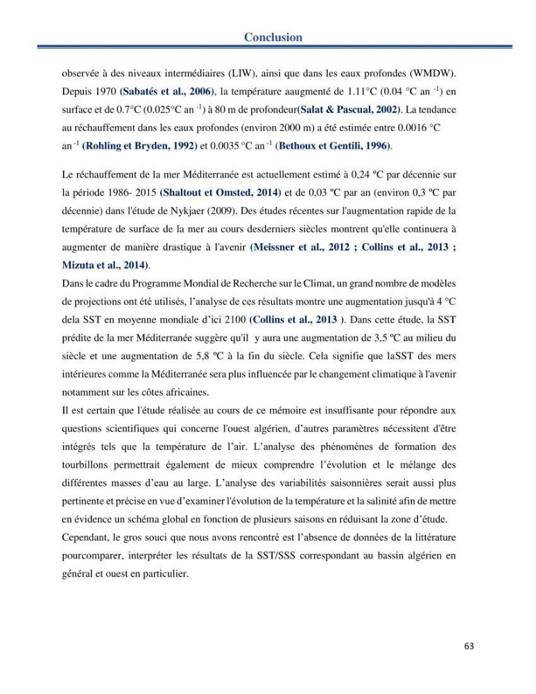 Etude de la circulation marine dans le bassin ouest Algérien