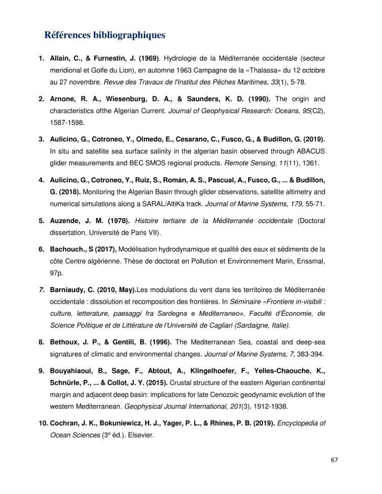 Etude de la circulation marine dans le bassin ouest Algérien