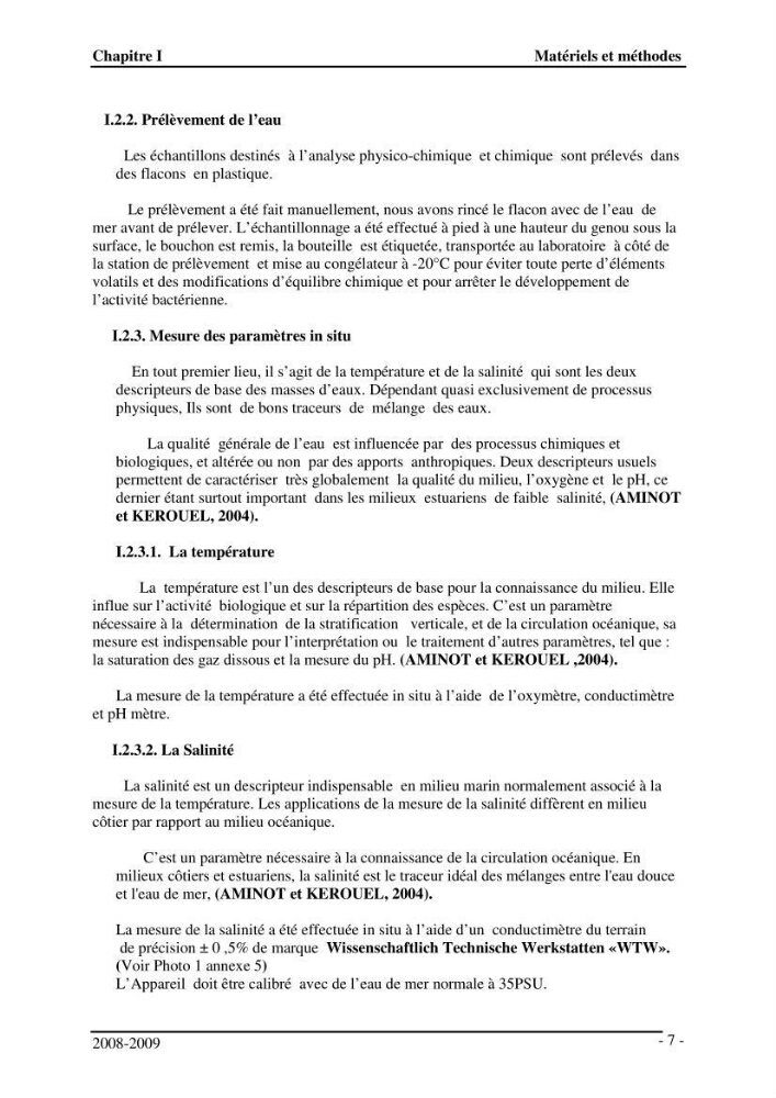 Evolution temporelle des caracteristiques physico-chimique des eaux de la plage ouest de Sidi Fredj (2007-2009)
