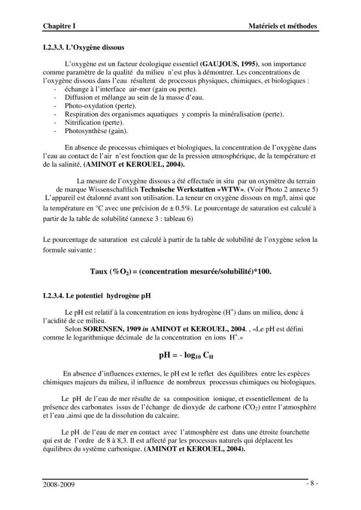 Evolution temporelle des caracteristiques physico-chimique des eaux de la plage ouest de Sidi Fredj (2007-2009)