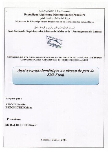 Analyse granulométrique au niveau de port de Sidi-Fredj: Analyse granulométrique au niveau de port de Sidi-Fredj: