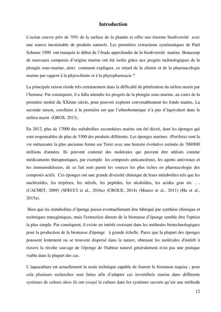 Extraction des métabolites secondaires de l\'éponge cultive Crambe Crambe