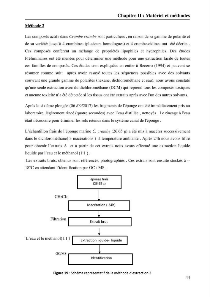 Extraction des métabolites secondaires de l\'éponge cultive Crambe Crambe