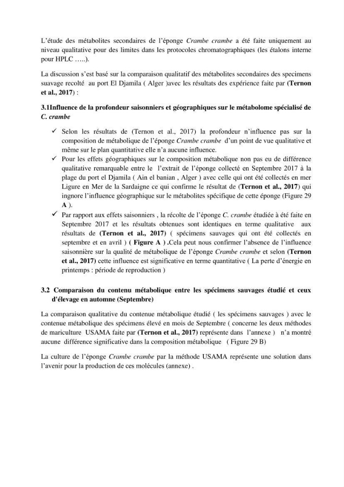 Extraction des métabolites secondaires de l\'éponge cultive Crambe Crambe