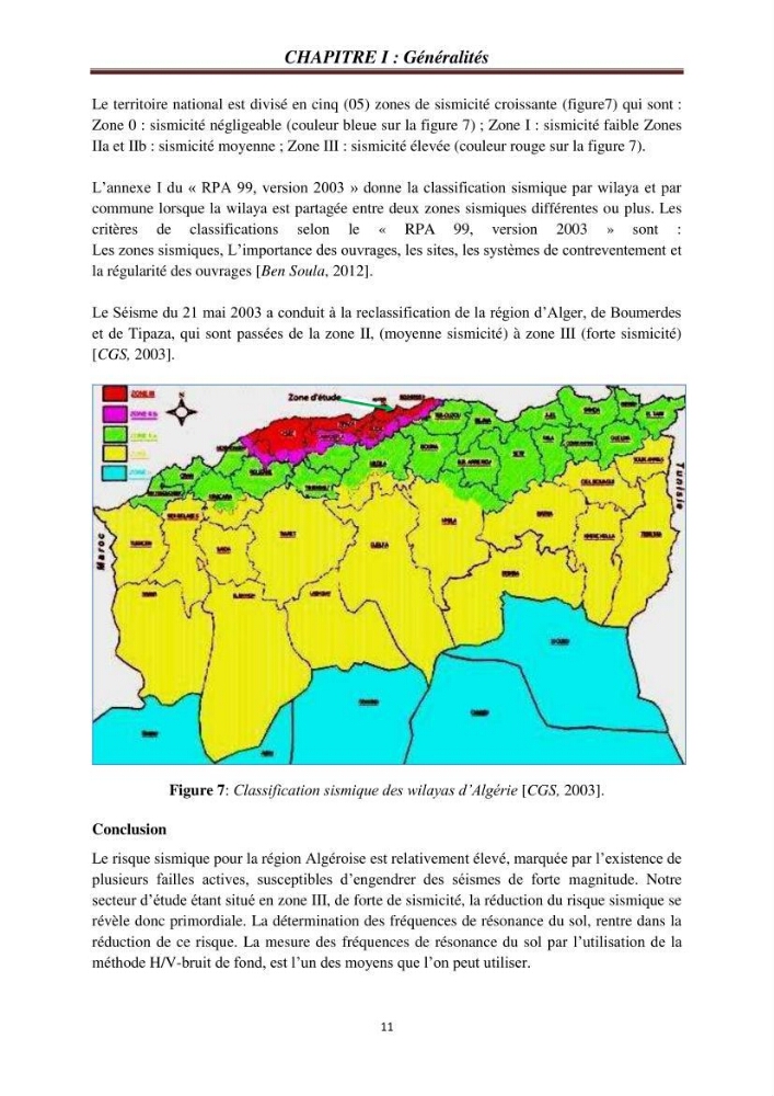 Evaluation des fréquences de résonnance du sol de l\'est de la baie d\'Alger par la méthode H/V-bruit de fond