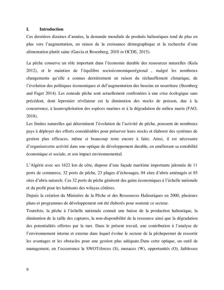 Contribution à l’analyse SWOT(Strengths, Weaknesses, Opportunities, Threats)comme outil d’aide à la décision: Cas de la pêcherie Chalutière de la wilaya de Tipaza