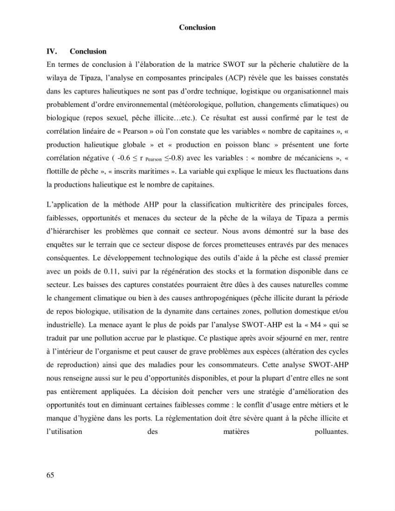 Contribution à l’analyse SWOT(Strengths, Weaknesses, Opportunities, Threats)comme outil d’aide à la décision: Cas de la pêcherie Chalutière de la wilaya de Tipaza