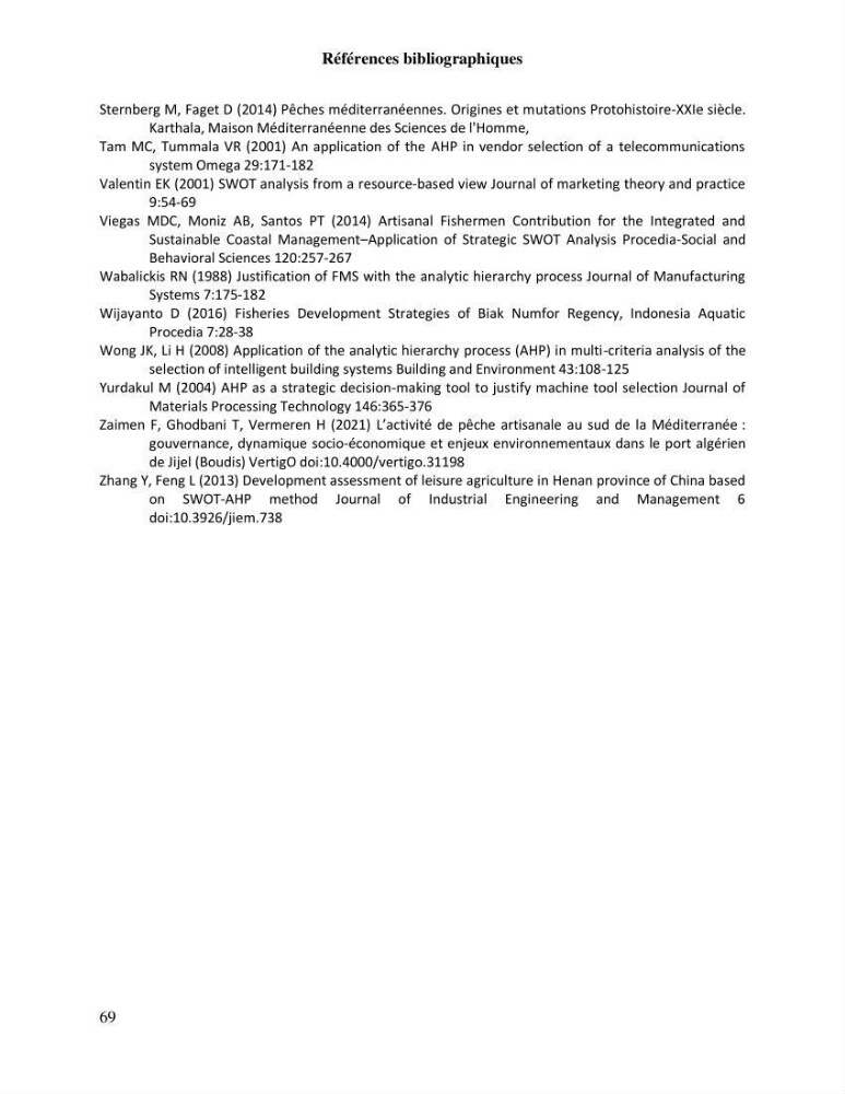 Contribution à l’analyse SWOT(Strengths, Weaknesses, Opportunities, Threats)comme outil d’aide à la décision: Cas de la pêcherie Chalutière de la wilaya de Tipaza