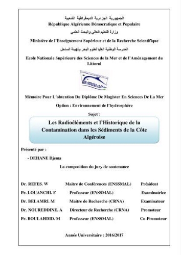 Les radioéléments et l'historique de la contamination dans les sédiments de la côte algéroise : Les radioéléments et l'historique de la contamination dans les sédiments de la côte algéroise :