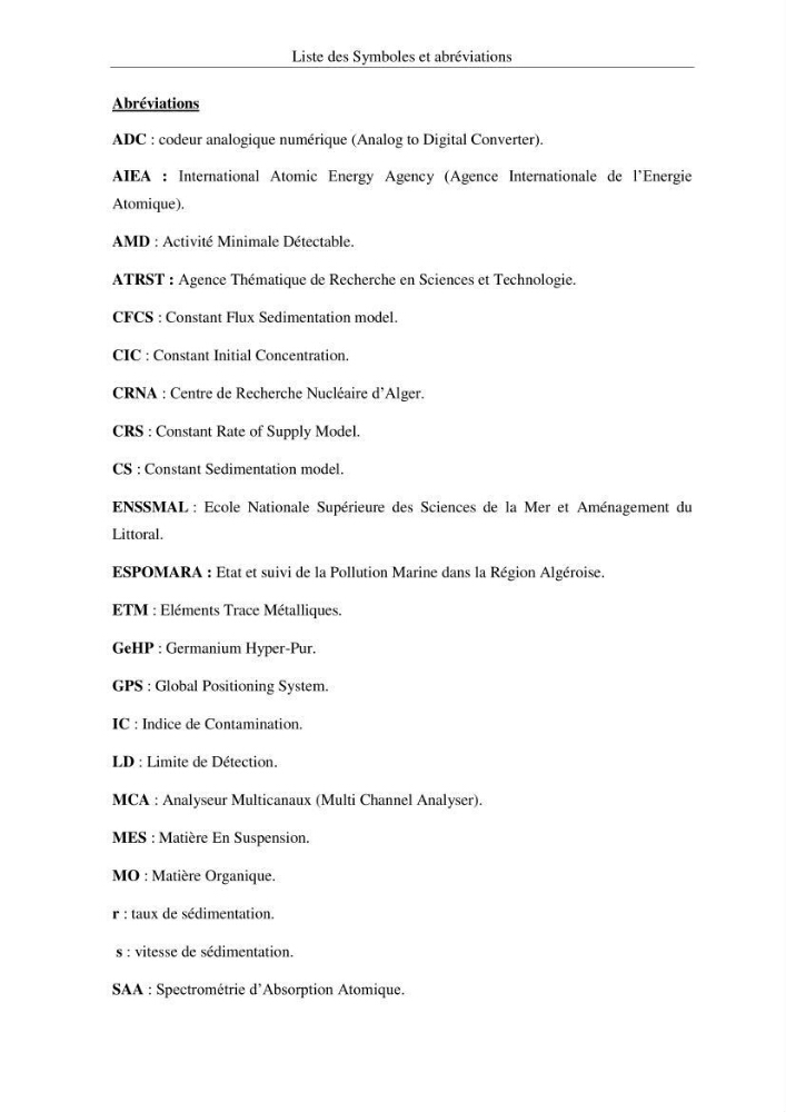 Les radioéléments et l\'historique de la contamination dans les sédiments de la côte algéroise :