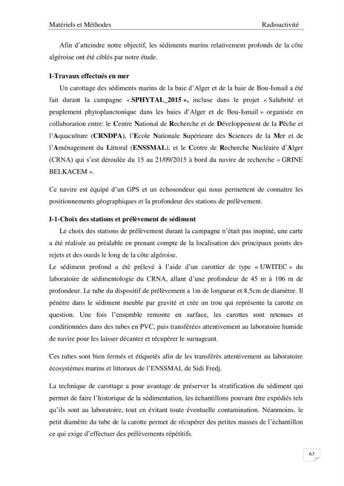 Les radioéléments et l\'historique de la contamination dans les sédiments de la côte algéroise :