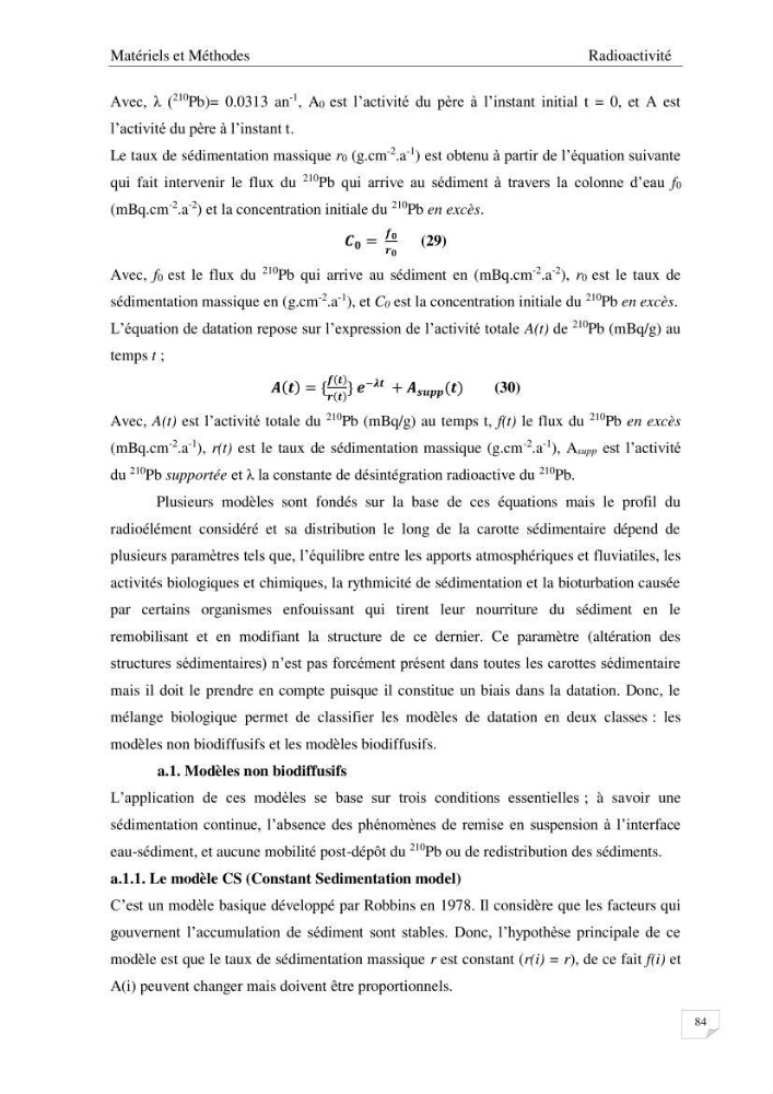Les radioéléments et l\'historique de la contamination dans les sédiments de la côte algéroise :