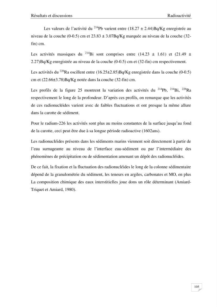 Les radioéléments et l\'historique de la contamination dans les sédiments de la côte algéroise :