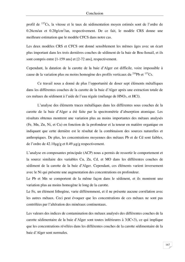 Les radioéléments et l\'historique de la contamination dans les sédiments de la côte algéroise :
