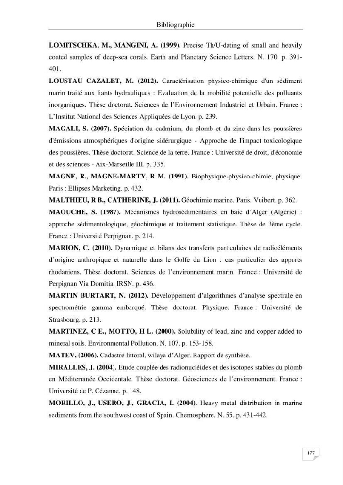 Les radioéléments et l\'historique de la contamination dans les sédiments de la côte algéroise :