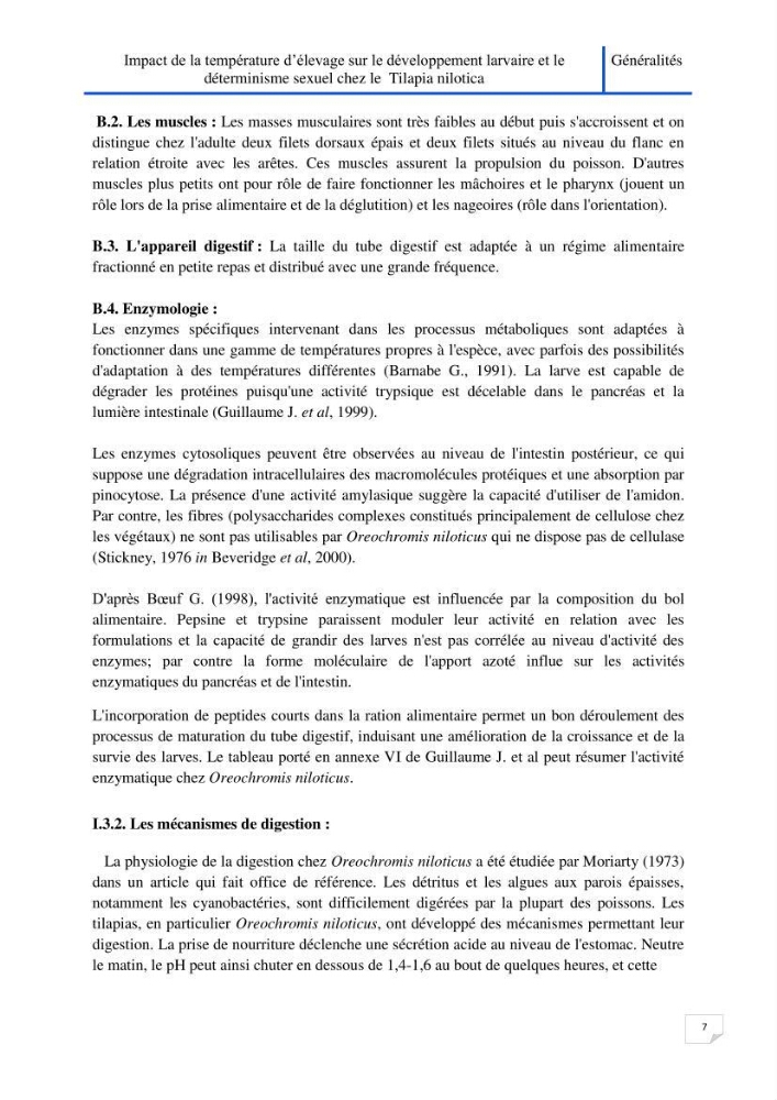 Impact de la température d\'élevage sur le développement larvaire et le determinisme sexuel d\'oreochromis niloticus: