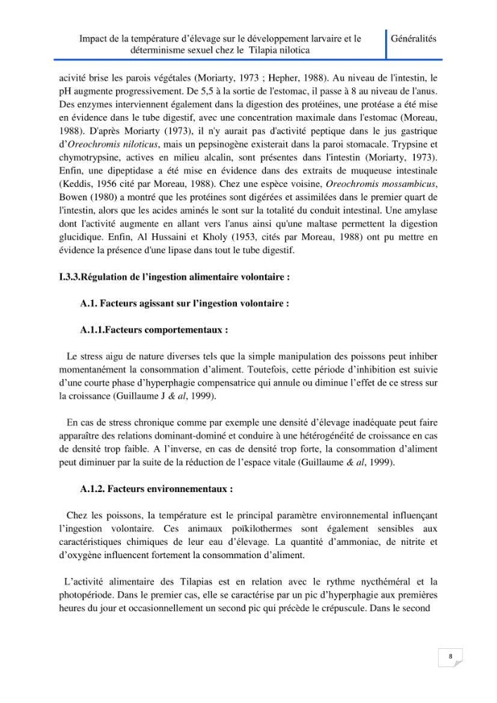 Impact de la température d\'élevage sur le développement larvaire et le determinisme sexuel d\'oreochromis niloticus: