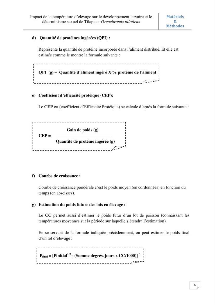 Impact de la température d\'élevage sur le développement larvaire et le determinisme sexuel d\'oreochromis niloticus: