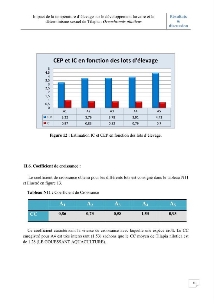 Impact de la température d\'élevage sur le développement larvaire et le determinisme sexuel d\'oreochromis niloticus: