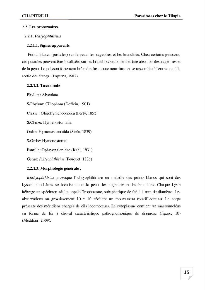 Inventaire des parasites en Tilapiculture dans le sud de l\'Algerie