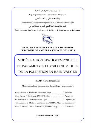 Modelisation spatio-temporelle de paramètres physicochimiques de la pollution en Baie d'Alger Modelisation spatio-temporelle de paramètres physicochimiques de la pollution en Baie d'Alger