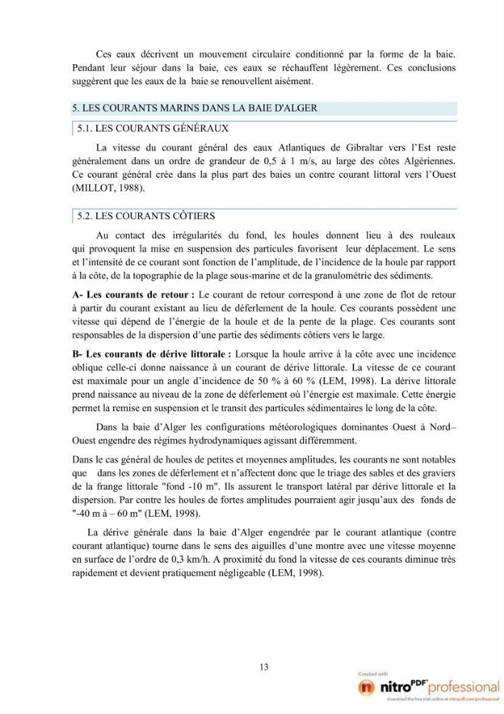 Modelisation spatio-temporelle de paramètres physicochimiques de la pollution en Baie d\'Alger