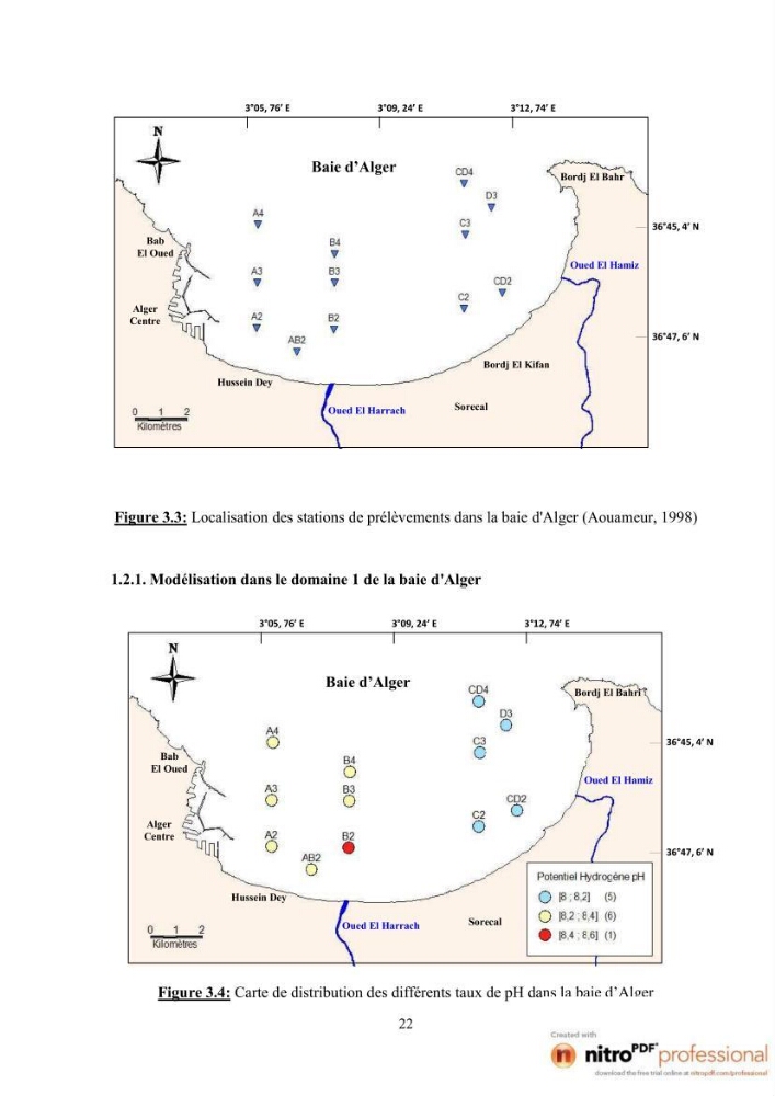 Modelisation spatio-temporelle de paramètres physicochimiques de la pollution en Baie d\'Alger