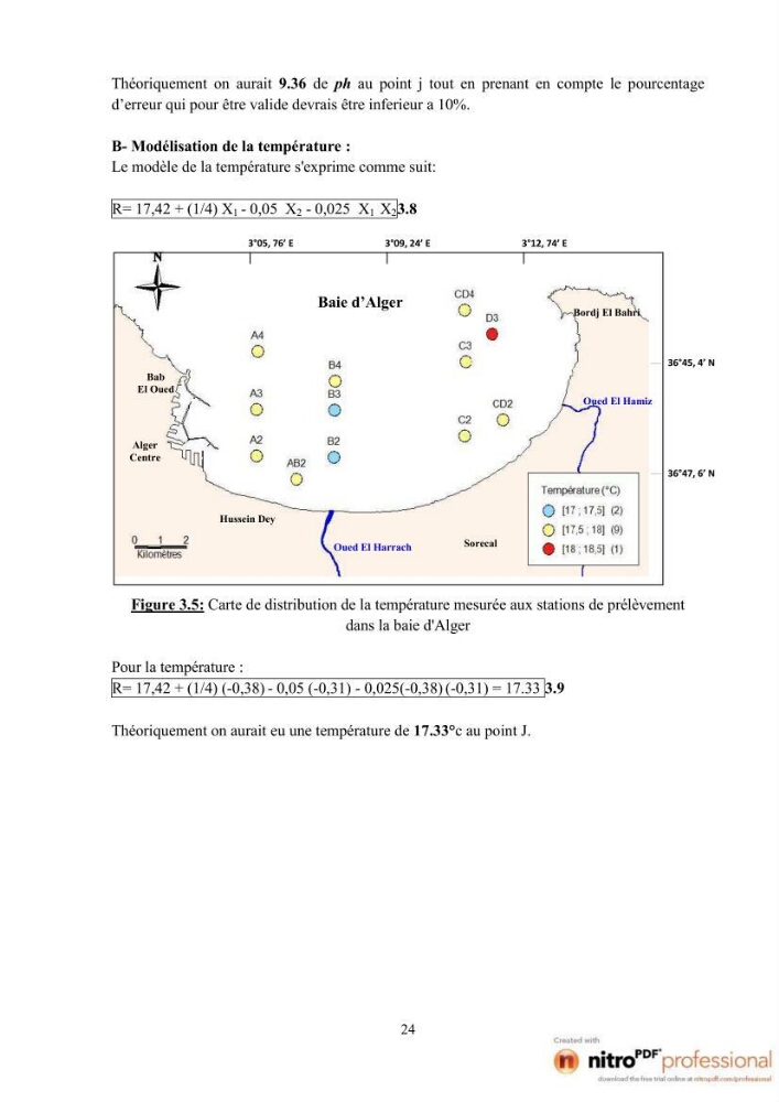 Modelisation spatio-temporelle de paramètres physicochimiques de la pollution en Baie d\'Alger
