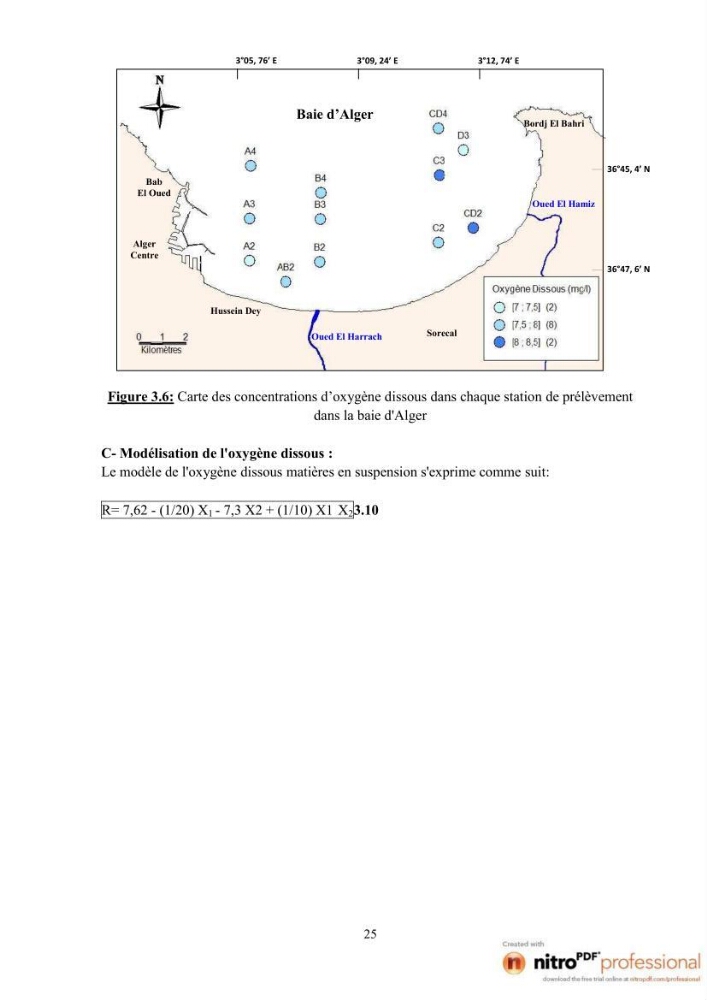 Modelisation spatio-temporelle de paramètres physicochimiques de la pollution en Baie d\'Alger