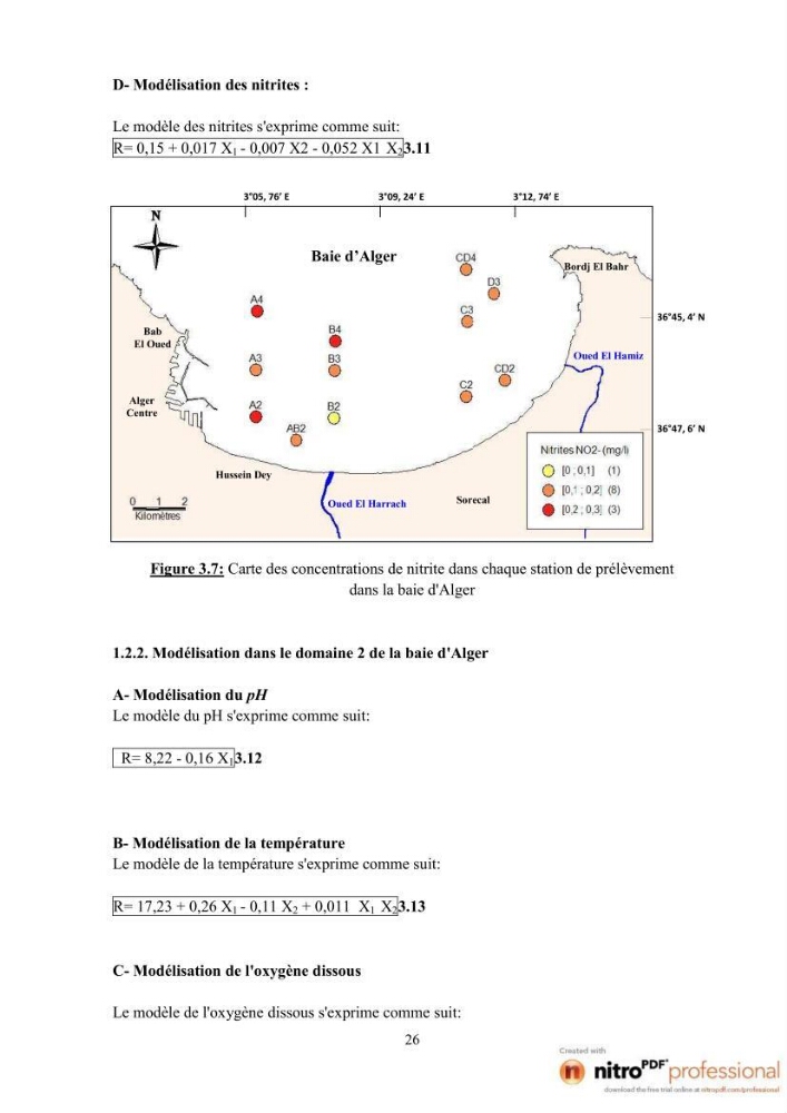 Modelisation spatio-temporelle de paramètres physicochimiques de la pollution en Baie d\'Alger