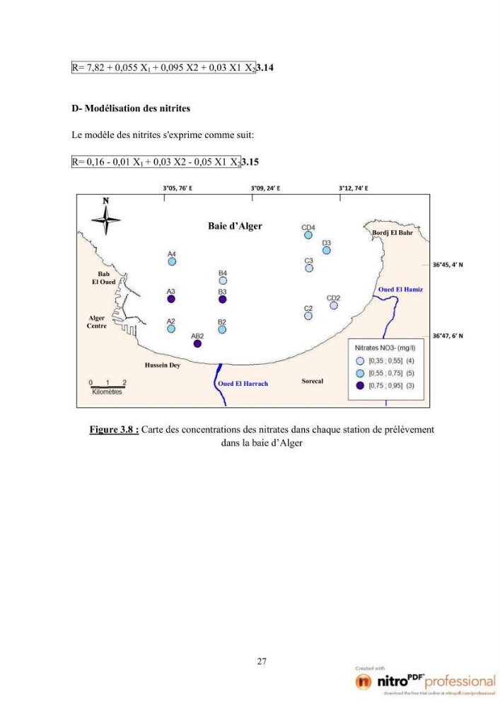 Modelisation spatio-temporelle de paramètres physicochimiques de la pollution en Baie d\'Alger