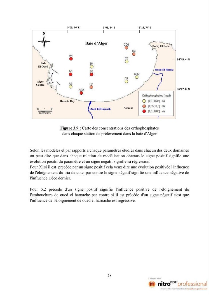 Modelisation spatio-temporelle de paramètres physicochimiques de la pollution en Baie d\'Alger